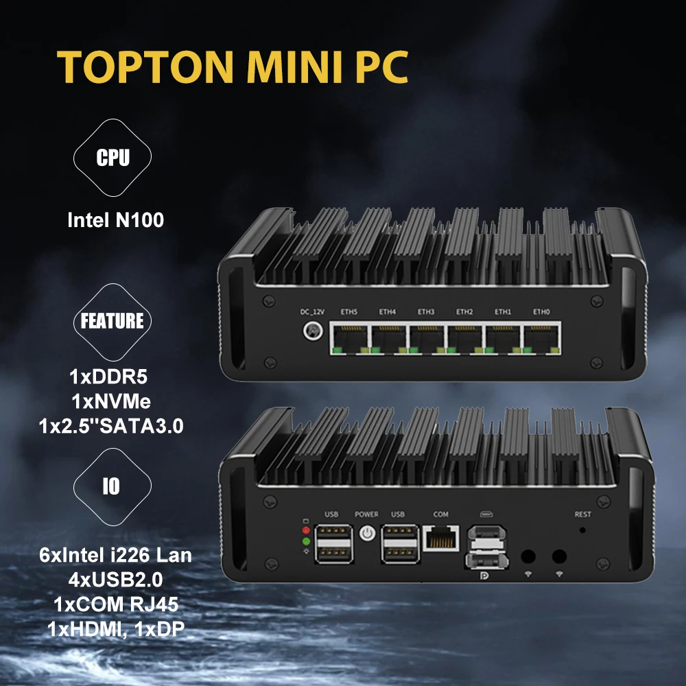 Router Firewall 6X2.5G 12Th Gen Intel N100 I226-V Mini Pc Senza Ventola Ddr5 Nvme Rj45 Com Computer Industriale Pfsense Opnsense Pve