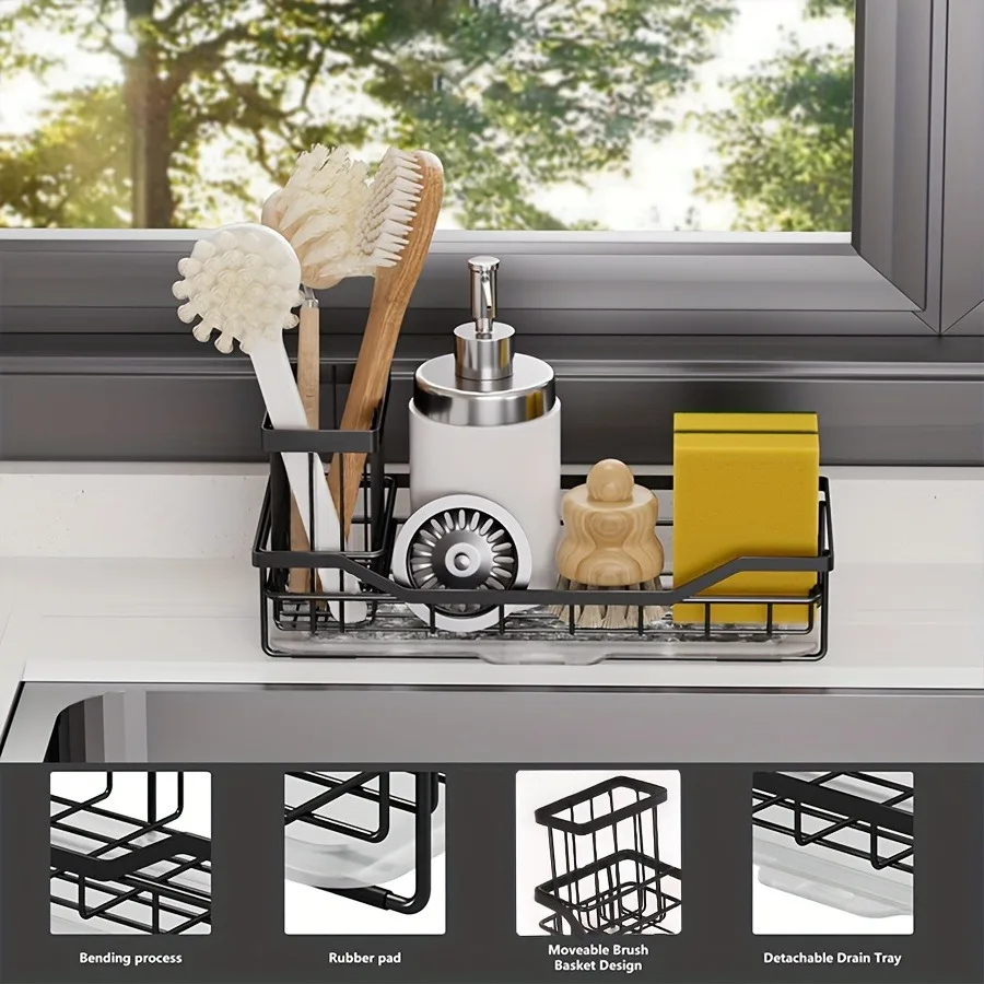 Self-draining Sink Shelf Stainless Steel Kitchen Sink Caddy Drain Rack Soap Sponge Holder for Kitchen Sink Organizer 2