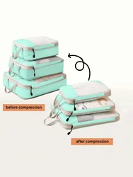 Set of 3 Waterproof Compressible Packing Cubes with Portable Organizer Handbag - 3 Pieces (Lake Blue)