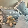 INS Princess Style Bedding Sets Ruffle Lace Bow Quilt Cover Romantic Bedclothes Decor Woman Girls Bedroom Duvet Cover 4pcs 2