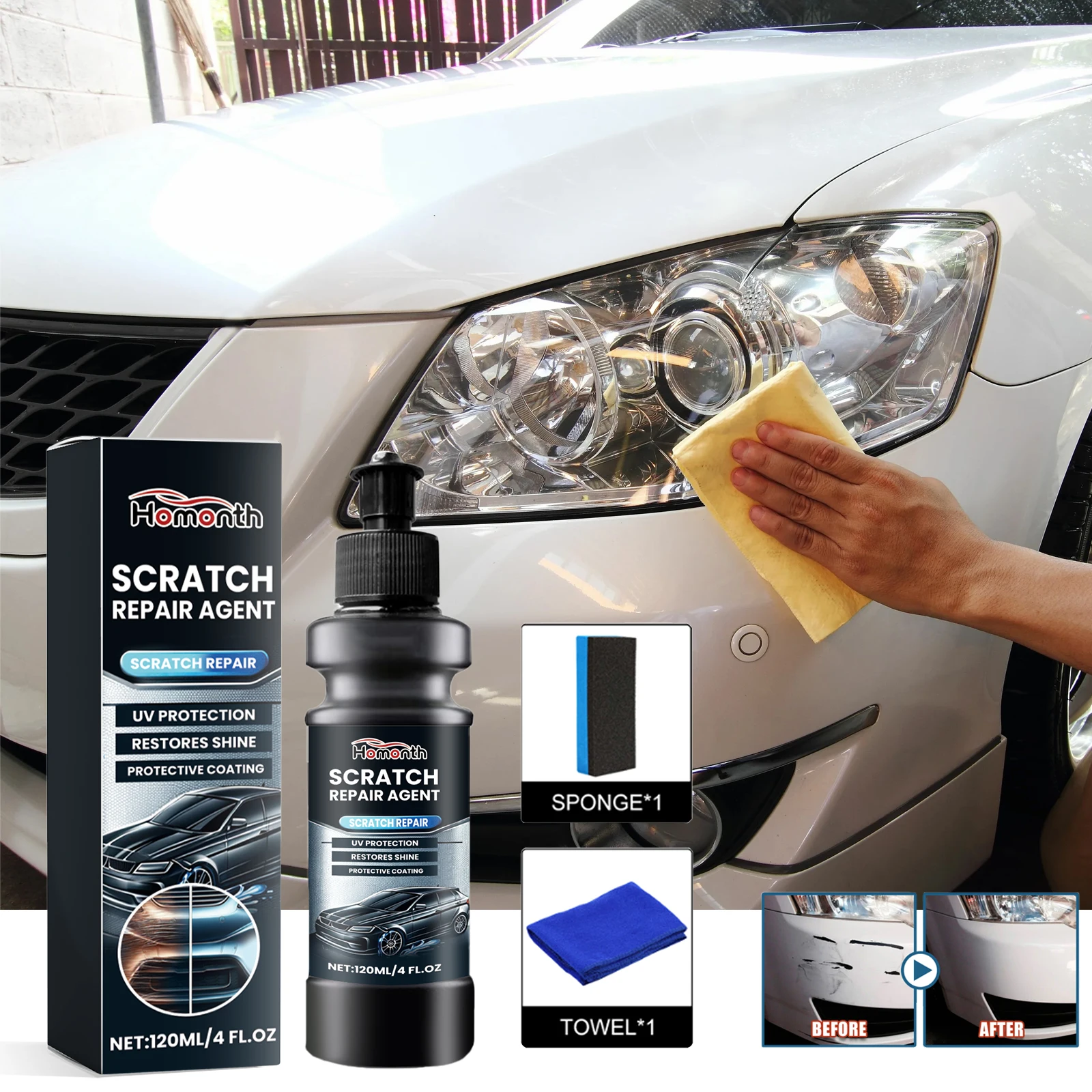 Homonth - Kit de Reparación de Arañazos para Automóviles, Pasta Reparadora Multiusos, Agente Reparador de Arañazos, Herramienta de Cuidado y Reparación de Pintura Automotriz