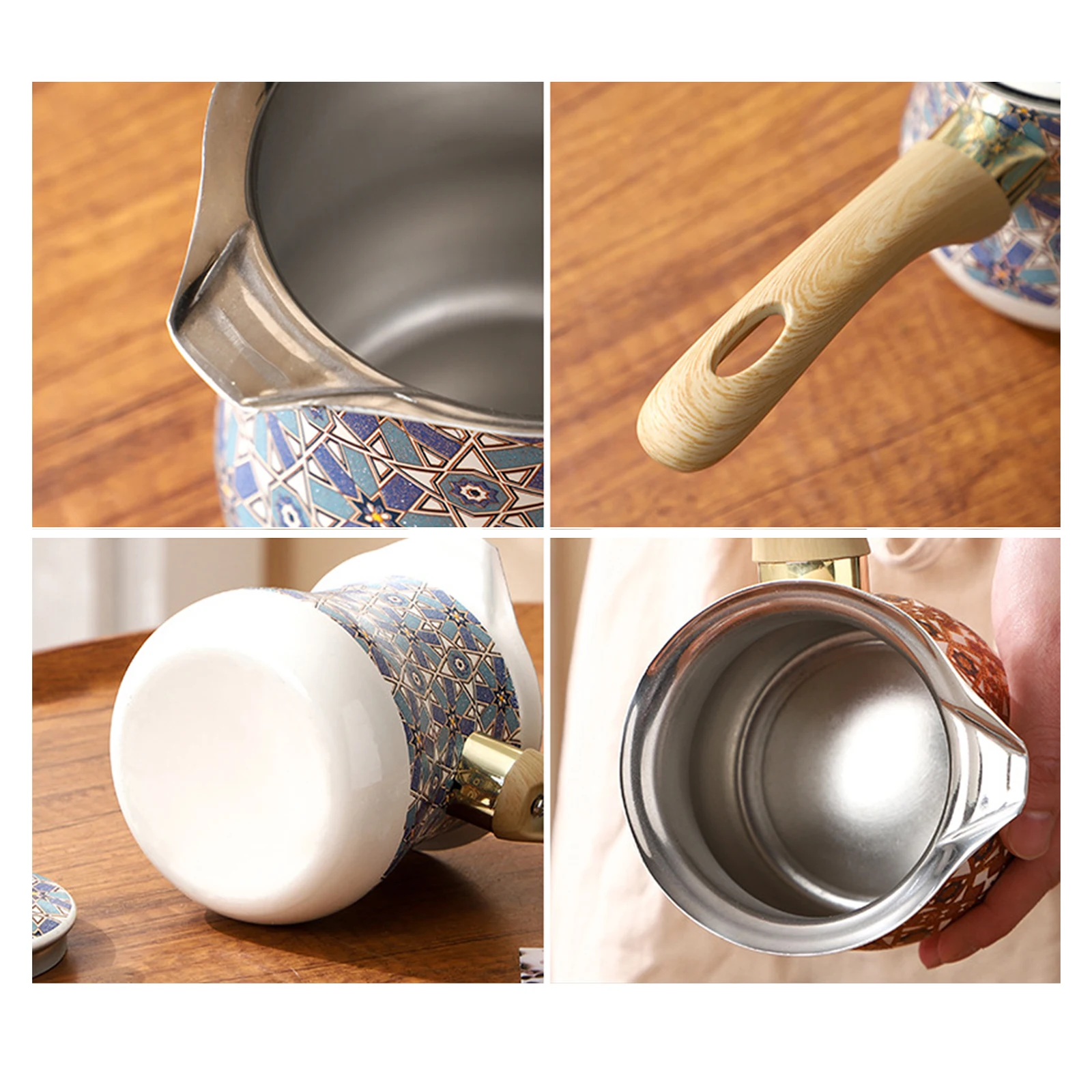 Turkish Coffee Pot With Long Wooden With Lid Arabic Heavy Duty 550/720Ml