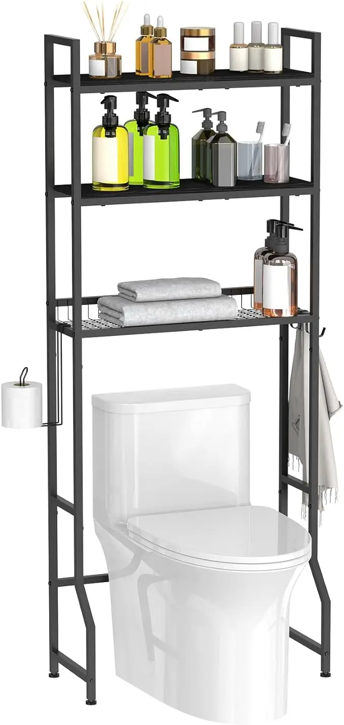 Over The Toilet Storage 3 Tier Over Toilet Bathroom Organizer Wooden Bathroom Space Saver Freestanding Above Toilet Stand with 4 3