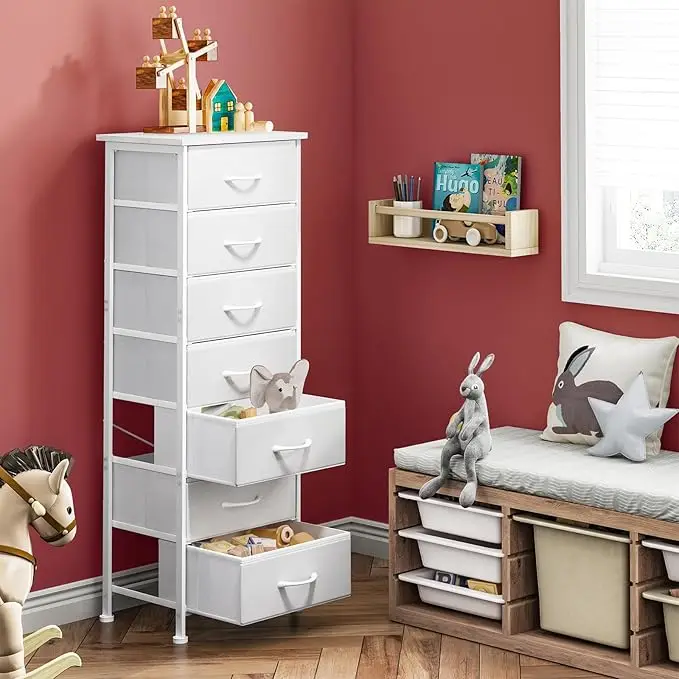 White Tall Dresser for Bedroom, 7-Drawer Fabric Storage Organizer, Perfect for Closet, Entryway, Hallway, or Nightstand Furnitur 6