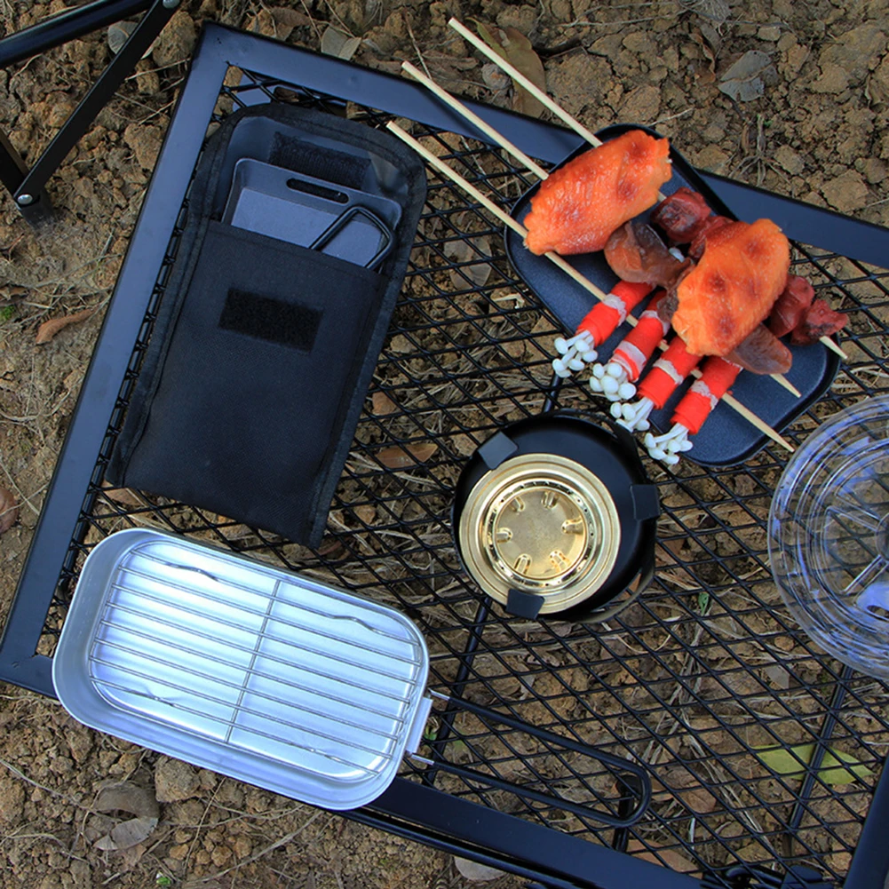 Outdoor Camping Barbecue Pan 13x8.5cm with Detachable Handle