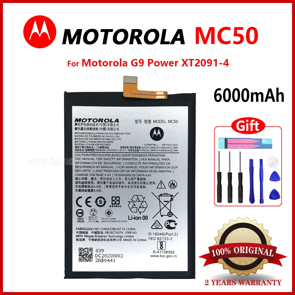 

100% Original Motorola MC50 Rechargeable Battery For Motorola G9 Power XT2091-4 Batteries 6000mAh Battery Batteria+Free Tools