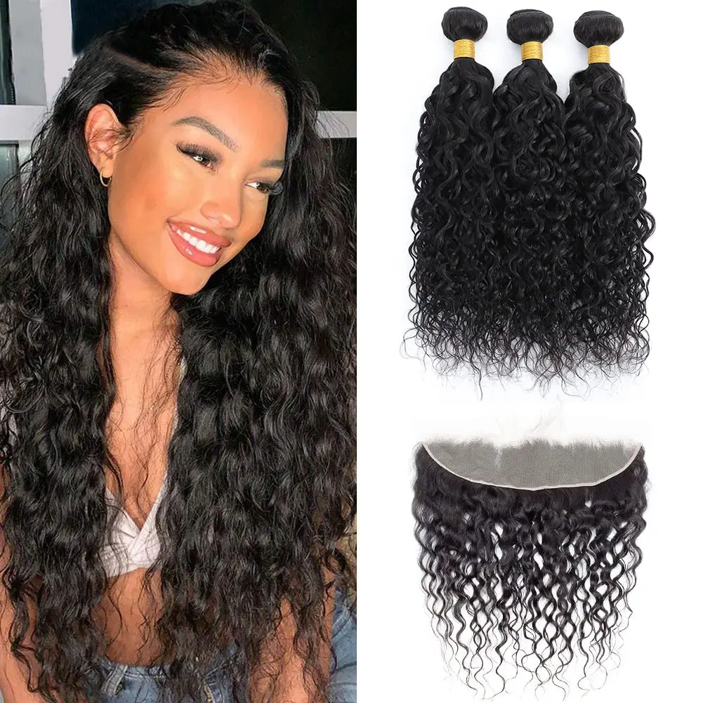 

Malaysia Human Hair Water Wave Bundles with Frontal Ear to Ear 13x4 Free Part Lace Frontal 100% Unprocessed Virgin Human Hair