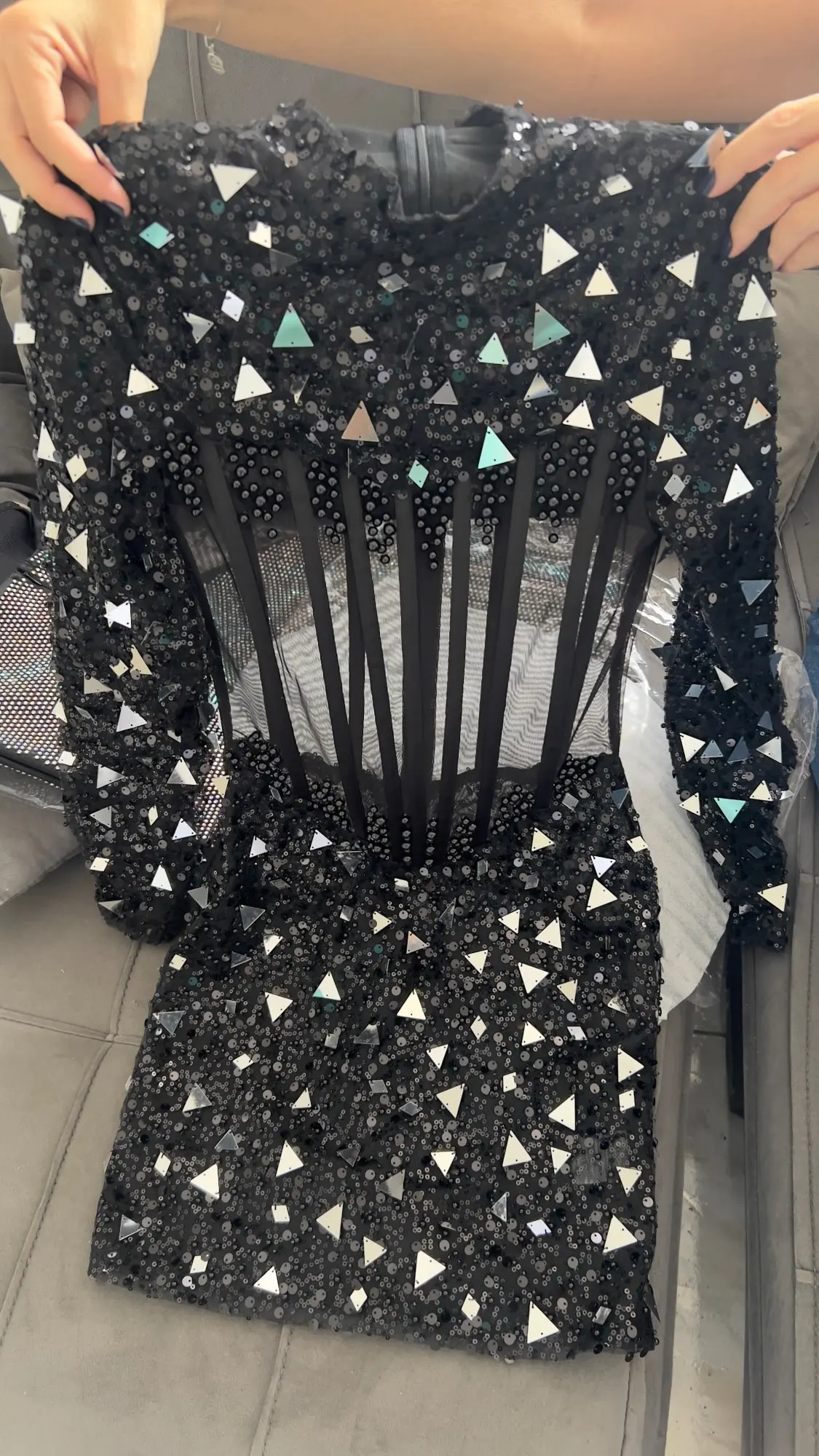 Sequined Beaded Black Long Sleeves Evening Gowns photo review
