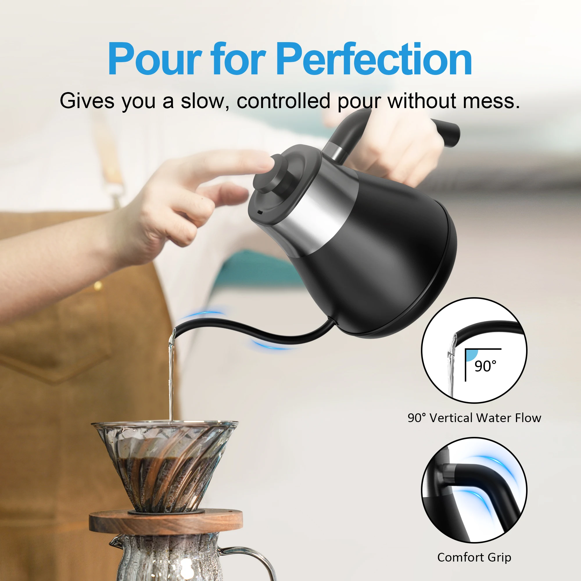 34oz/1L Gooseneck Electric Water Kettle, Digital Stainless Steel Interior 1000W Tea Kettle, Pour Over Coffee & Tea, Keep Warm 3