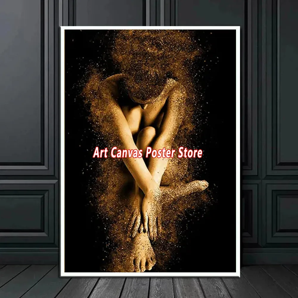 

Canvas Prints Golden Powder Nude Woman Painting Sexy Posters and Prints Wall Art Modern Pictures for Living Room Home Decoration