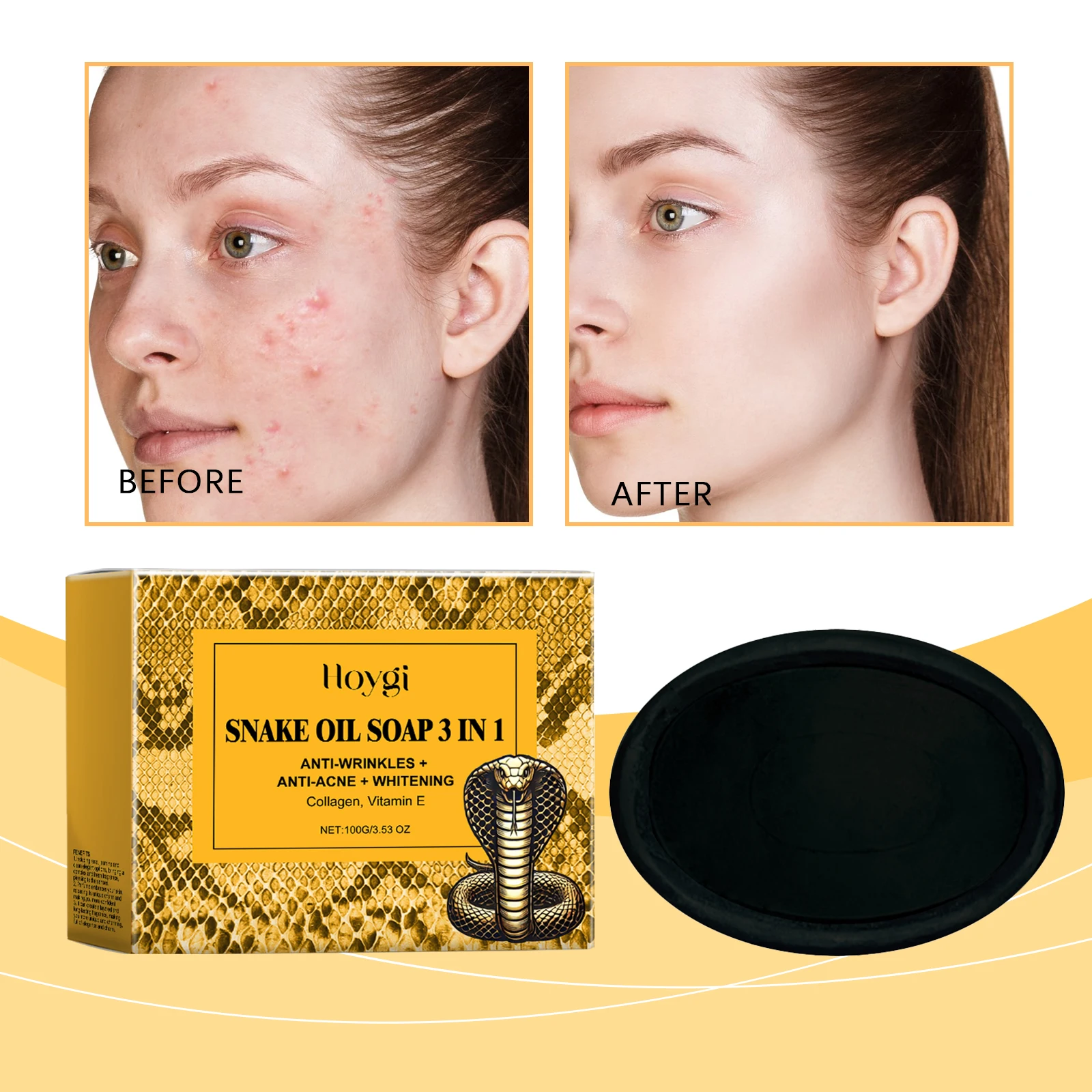 Hoygi Snake Oil Cleansing Soap Gently Cleanses Facial Skin, Leaving it Soft, Smooth, Refreshing, and Oil Controlling 100g 3