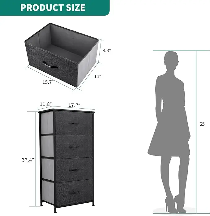 4 - Drawer Fabric Storage Tower. Organizer Unit for Bedroom, Living Room, Hallway, Closets. Features Sturdy Steel Frame 3