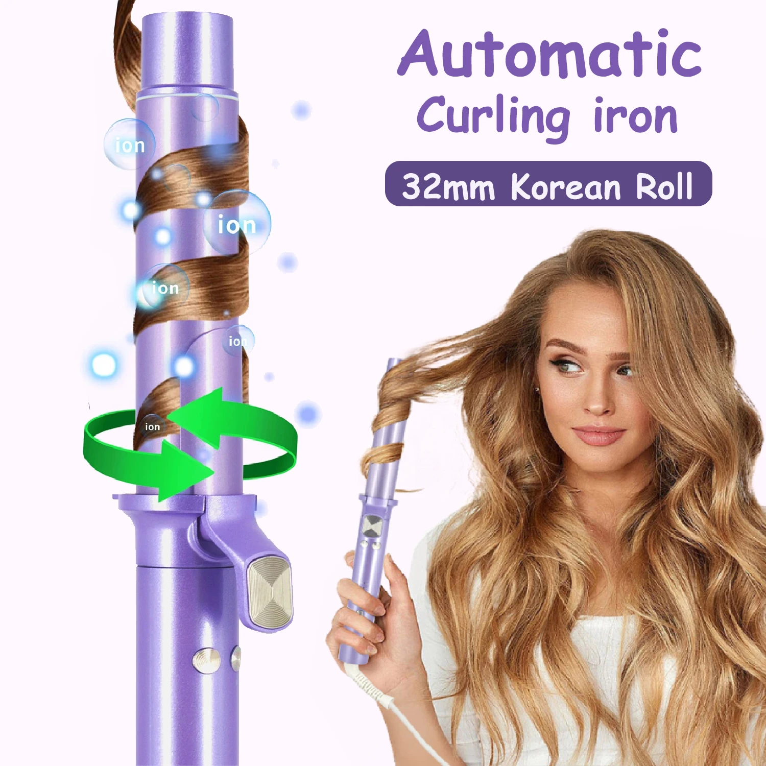 RUCHA Automatic Rotating Curling Iron 32mm Professional Wave Hair Curling Wand Women Ceramic Fast Heating Hair Curlers