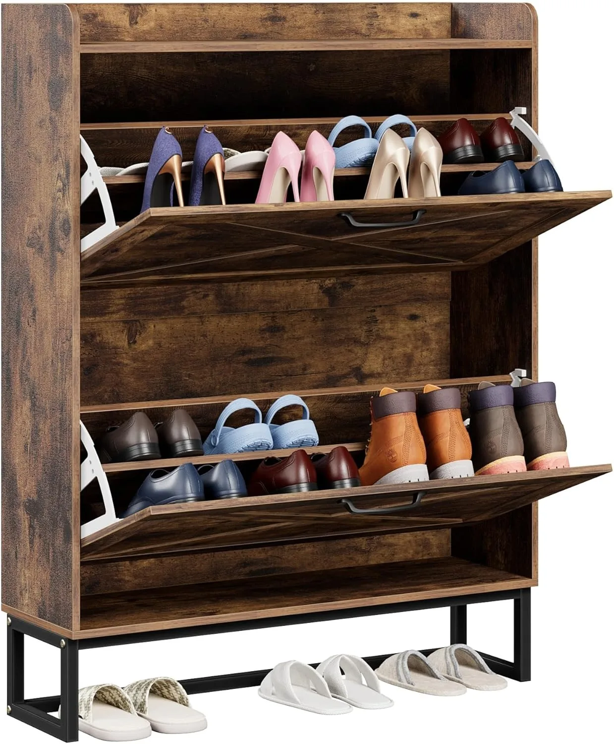 Shoe Cabinet with 2 Flip Drawers, Hidden Shoe Storage Cabinet for Entryway, Narrow Shoe Rack, Freestanding Slim Shoe Shoe Cabinet with 2 Flip Drawers, Hidden Shoe Storage Cabinet for Entryway, Narrow Shoe Rack, Freestanding Slim Shoe