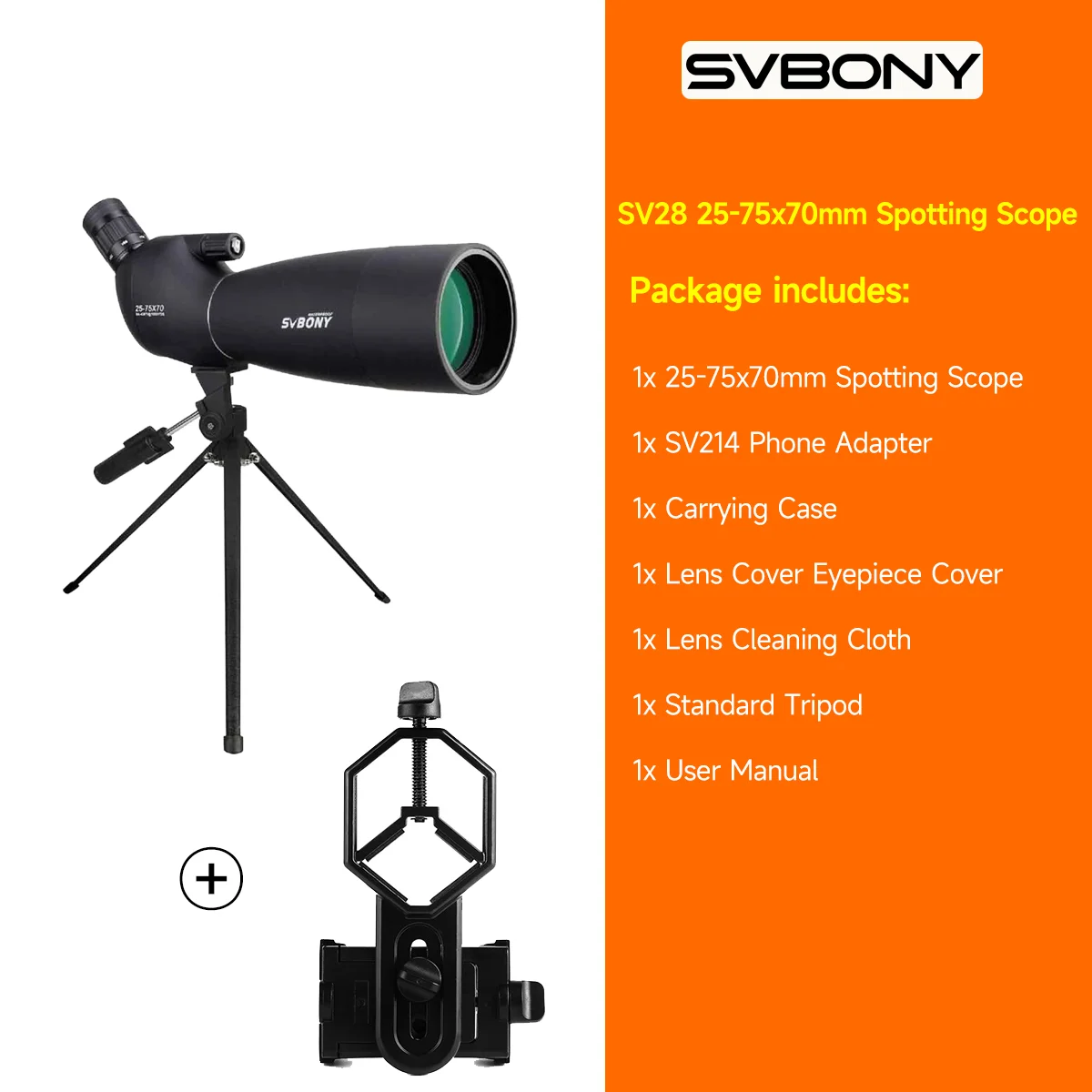 【美品】SVBONY SV17 25-75X70MM SVBONY SV17 Spotting Scope 25 75x70mm Zoom Waterproof - YouTube