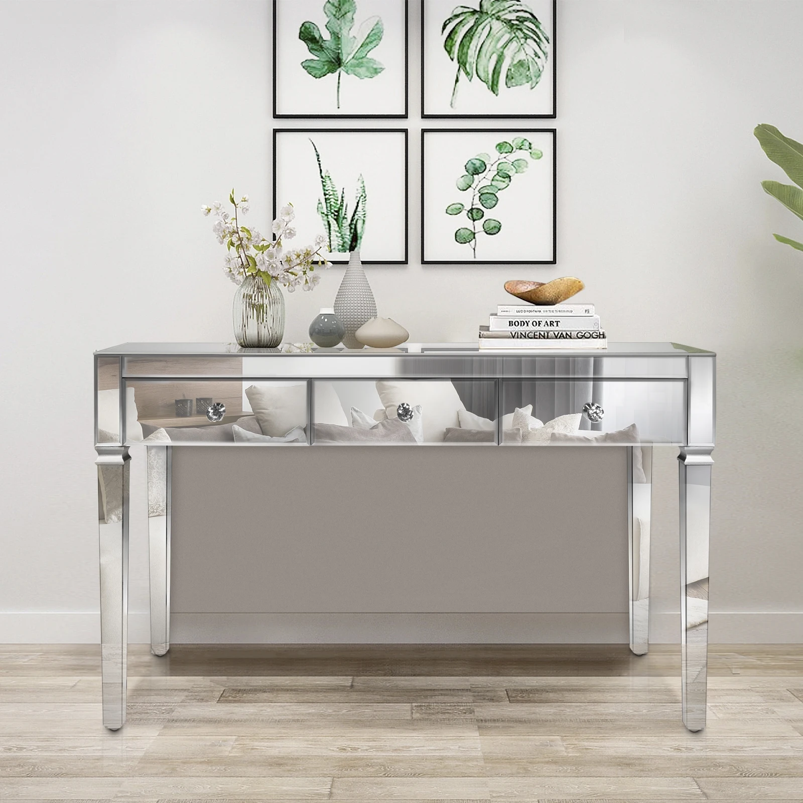 

[Flash Sale]FCH Mirror Surface Full Glass 3-Pump Computer Desk MDF Office Table 118x50x74CM Silver[US-Stock]