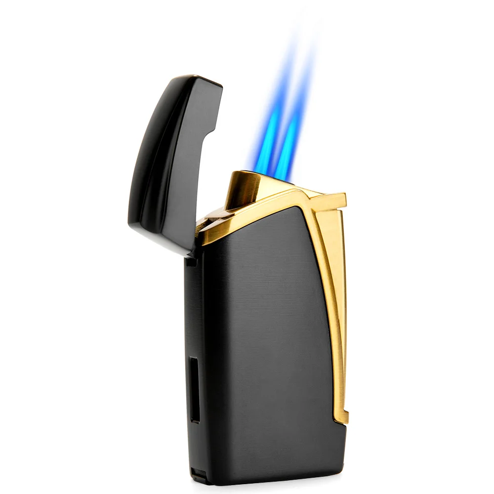 Cigar Lighter Gas Butane Refilling Metal Windproof 2 Jet Torch Lighters