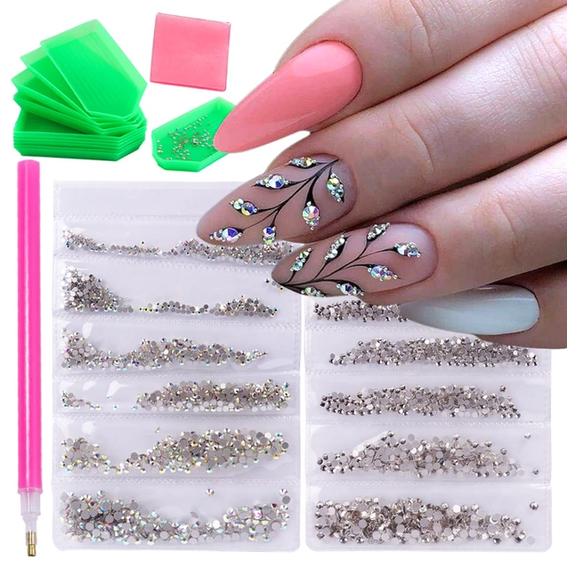 1440pcs Non Hotfix Mixed size crystal ab silver gold FlatBack Rhinestones  Nail Art Decorations Glitter Gems glue on - AliExpress