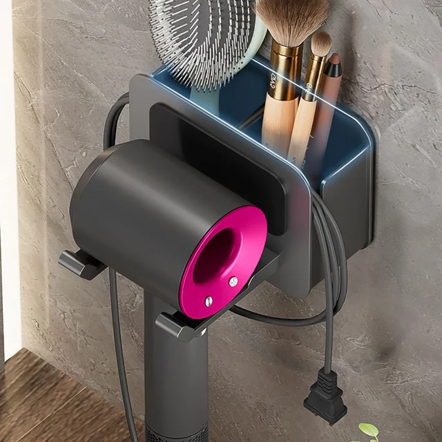 Hajszárító Tartó Falra Szerelt Szárító Bölcső Tartószoba Állvány Tároló Doboz Fúvó Polcokkal - Image 2