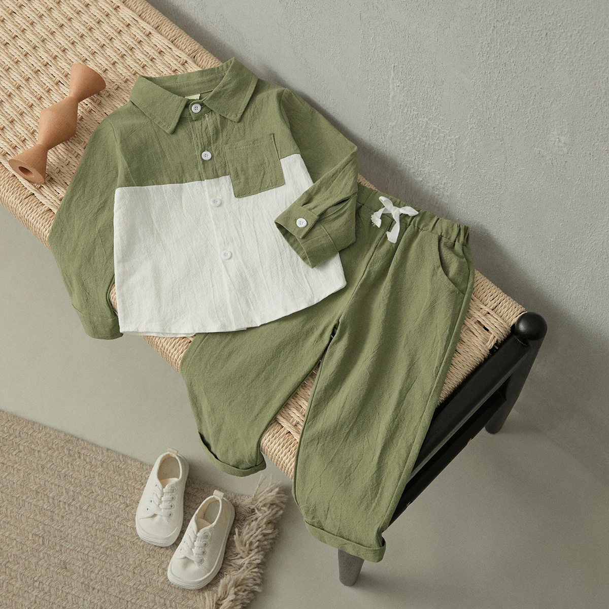 

BeQeuewll Toddler Girls 2PCS Pants Sets Cotton And Linen Breathable Button Shirt Tops and Solid Color Drawstring Pants Sets
