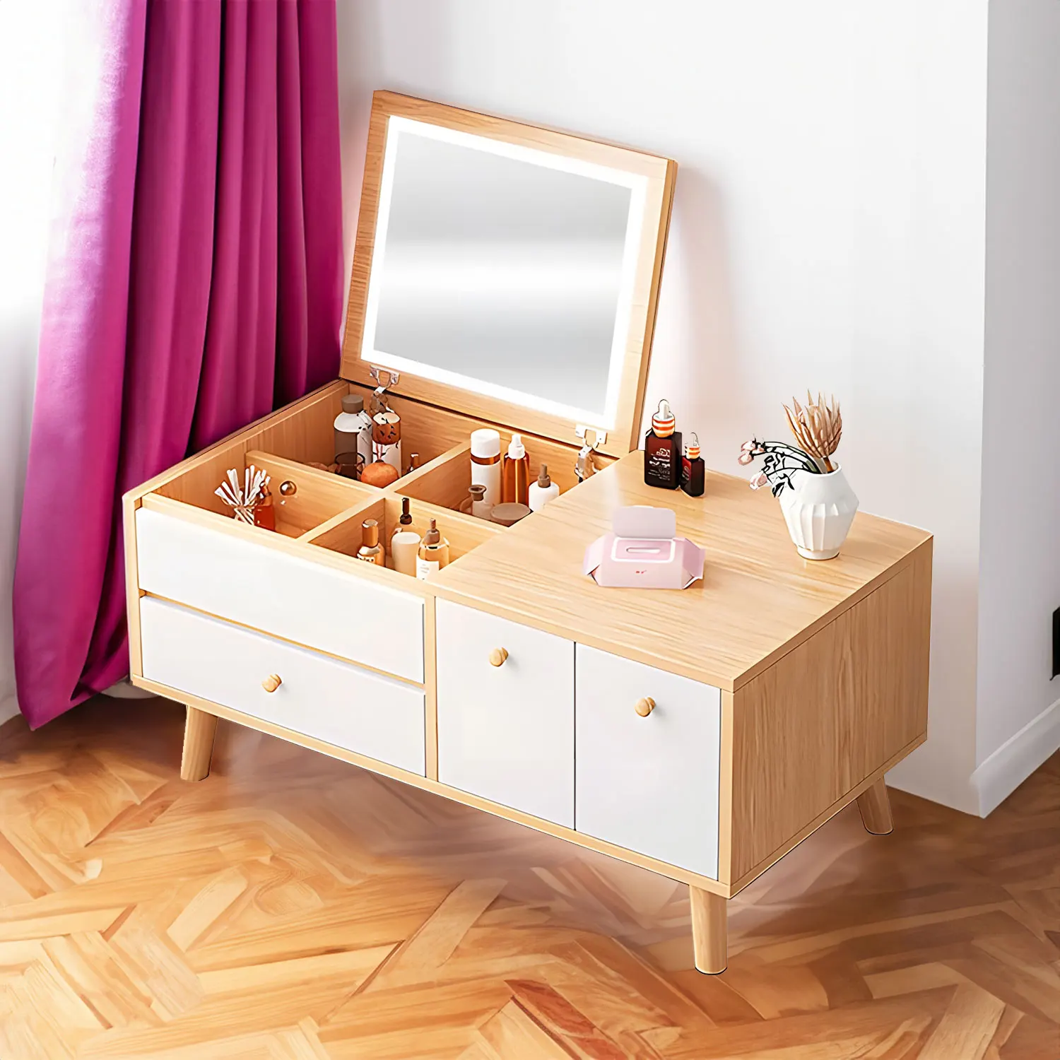 Tocador de Dormitorio 1 Cajon 2 Puertas Espejo Bossa Polten