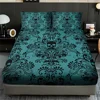 Skull Floral Design 3-Piece Bed Sheet Set - 100% Polyester, Digital Print, Breathable All-Season Fitted Sheet and Pillowcase Set 3