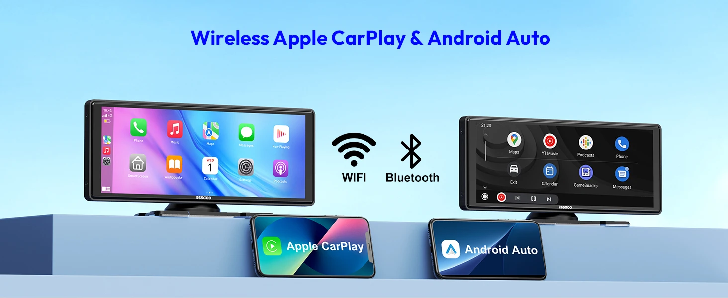 ESSGOO 10,26 Zoll tragbare, kabellose Carplay-Universalhalterung für Wohnmobile, LKWs, Autoradios, Android Auto, Bluetooth, FM, Lenkradsteuerung, einfach zu installieren – Detail 3