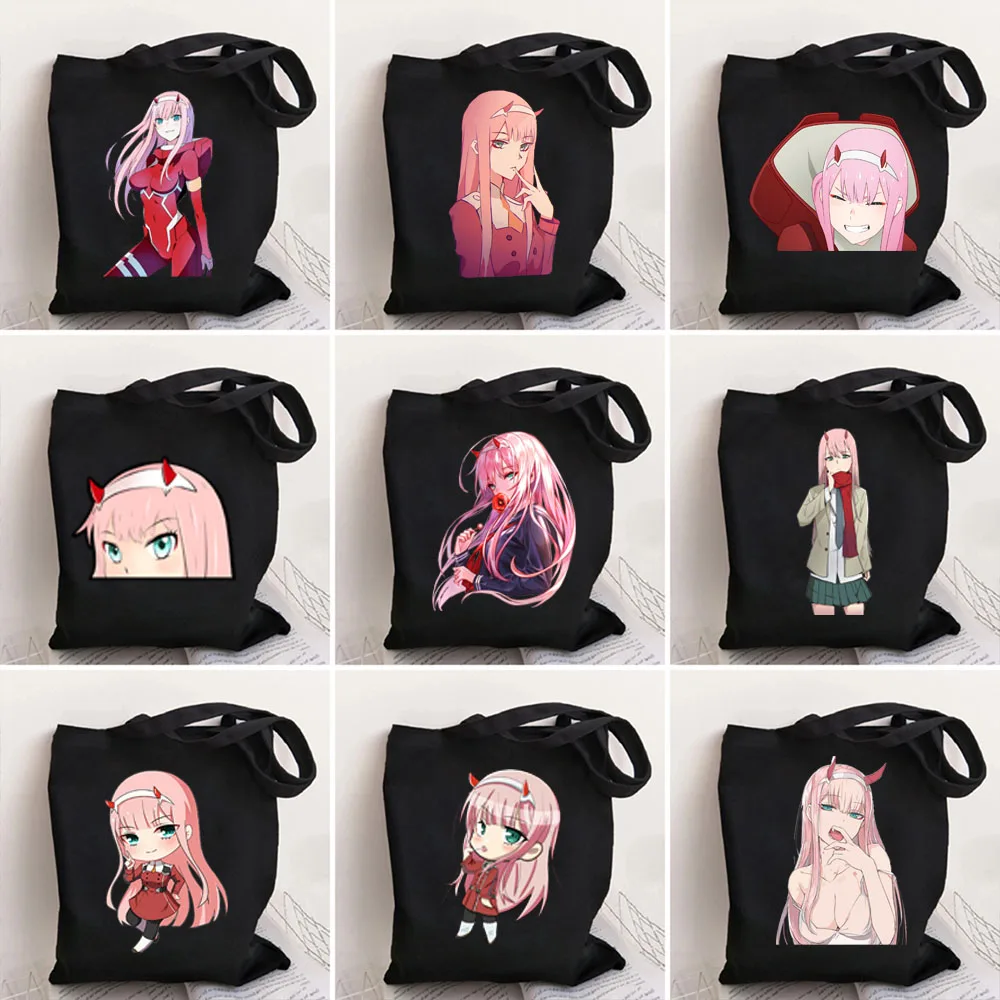 

School Girl Anime Cute Darling Franxx 002 Zero Two Women Shoulder Bag Tote Bag Shopping Large Capacity Reusable Shopper Handbags