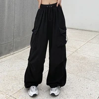 2024 Women Casual Joggers Tech Pants Solid Low Waist Pants Drawstring Wide Leg Baggy Trousers Y2k Streetwear Oversize Sweatpants 1