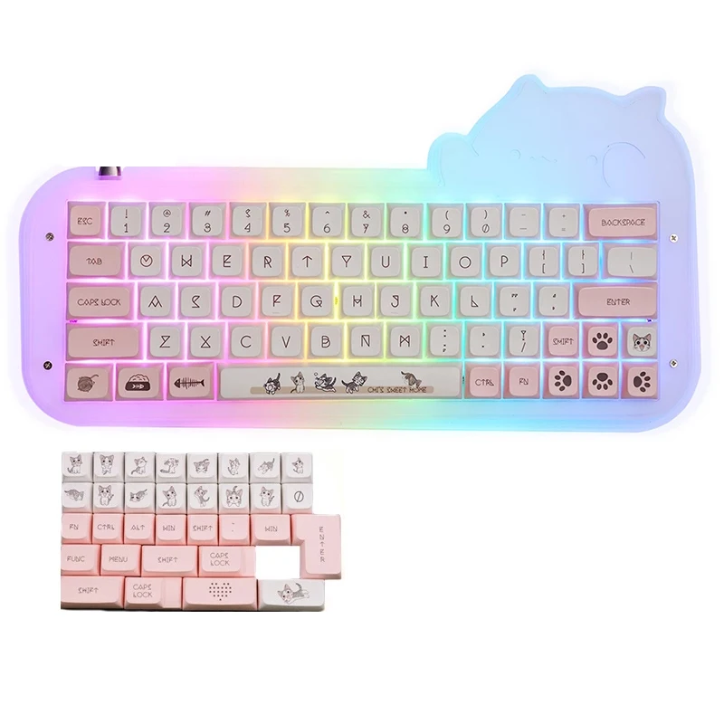 Tampa Chave Cute Meow Xda Keycaps Pbt Tintura Sub para mx Switch Teclado Mecânico Ajuste 64 68 87 96 104 108 Layout com Iso Keycap 136
