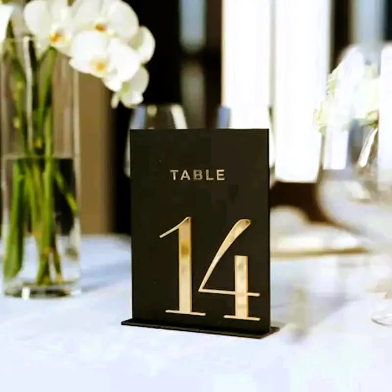 

Black Gold Table Number, Luxury Wedding, Acrylic Wedding Decor Laser cut 3D lettering Gold Wedding Table Numbers with Stands