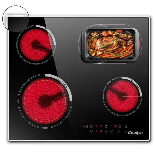 Plaque Vitrocéramique 4 Feux, Plaque Vitrocéramique avec bord inox, 59cm, Plaque de Cuisson électrique avec Double et Feux Ovale, 6700W, Sécurité Enfants, Sans Prise,Glaskeramik-Kochfeld 1