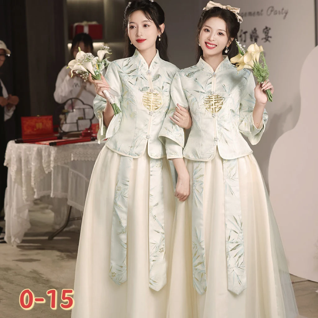 

Chinese style bridesmaid dress long sleeve spring and summer new high-end wedding bridesmaid group sister dress Chinese style si