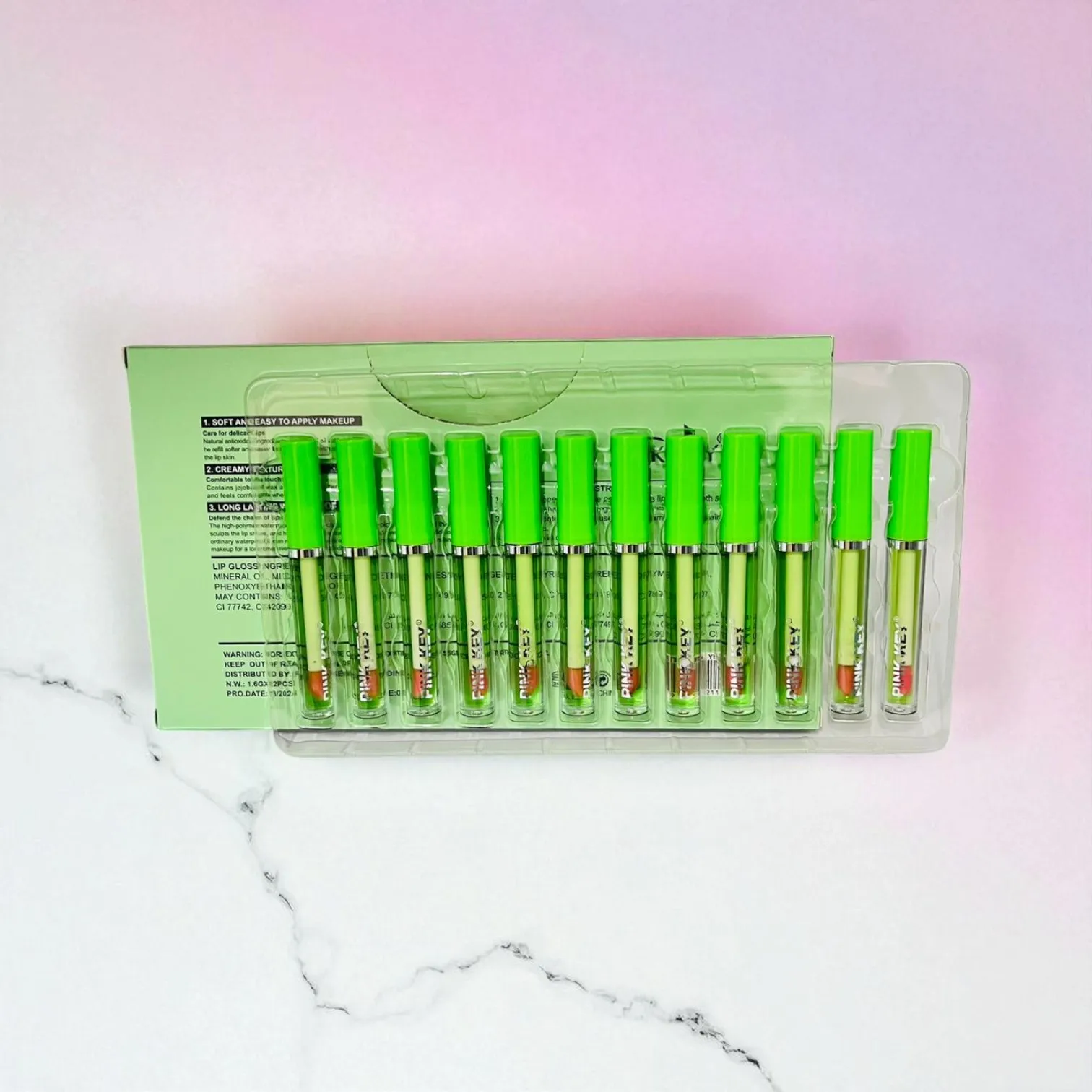 PINK KEY Set 12 Lip Aloe Vera Aceite Hidratante Para Labios Jelly Wow Con Frutos Del Bosque, Brillo Labial Transparente Hidratante, Cuidado De Labios Voluminizador Y No Pegajoso, Acabado Brillante, Extracto De Fresa