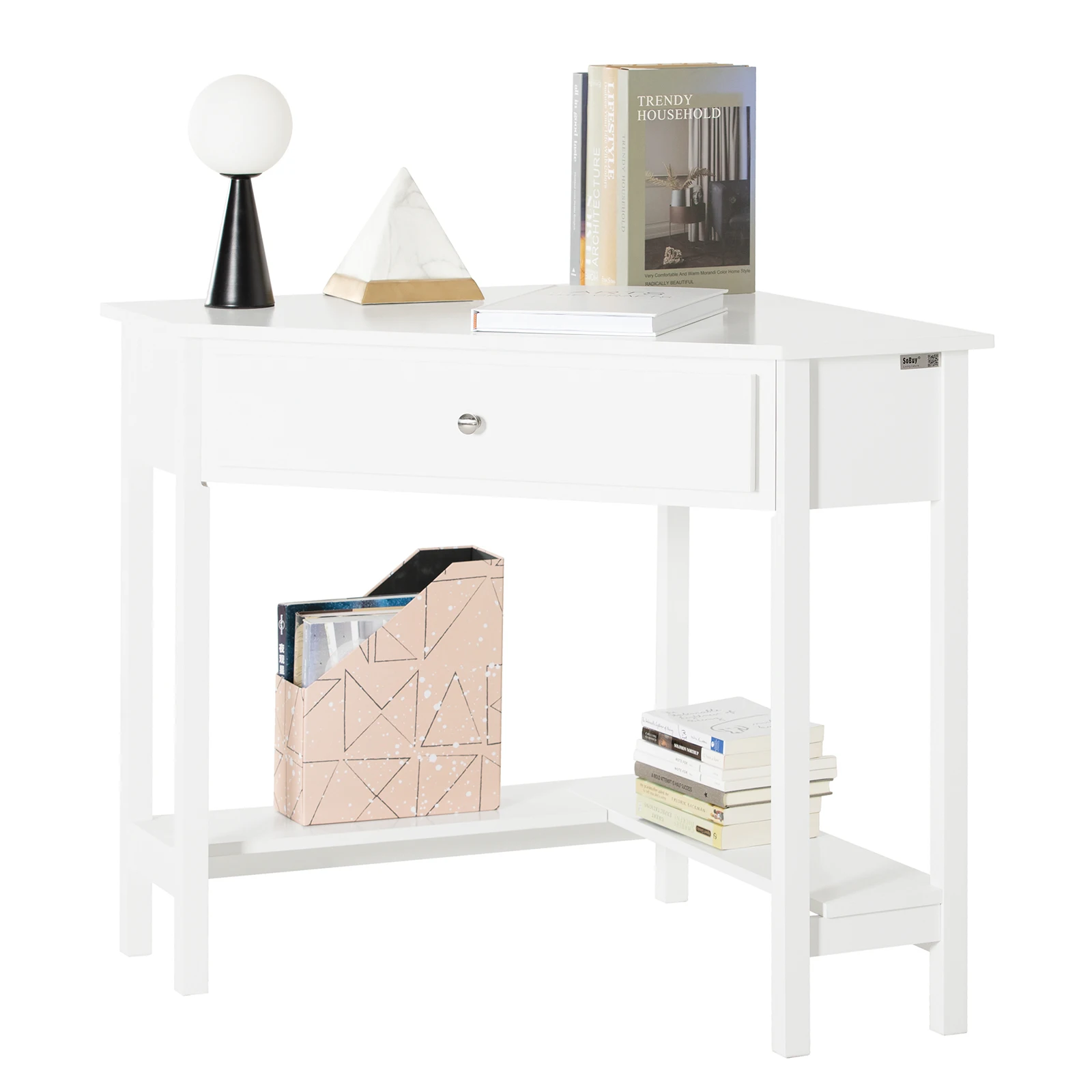 SoBuy ® FWT31-W table d'angle bureau blanc table d'ordinateur table de travail avec étagère HT environ: 76x76cm
