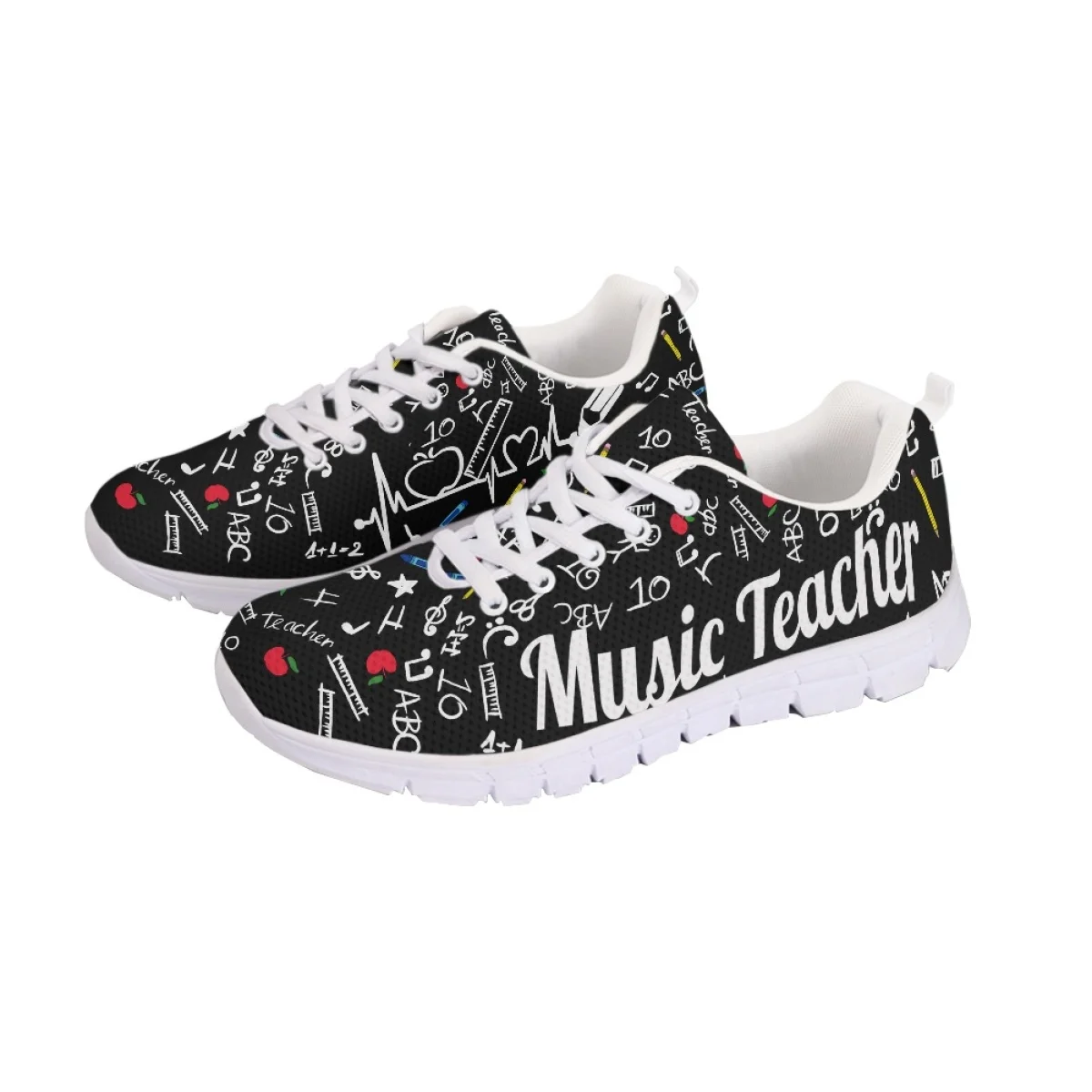 INSTANTARTS Women's Non-Slip Sneakers Musical Teacher ECG Pattern Female Casual Flats Breathable Air Sports Shoes Plus Size 48