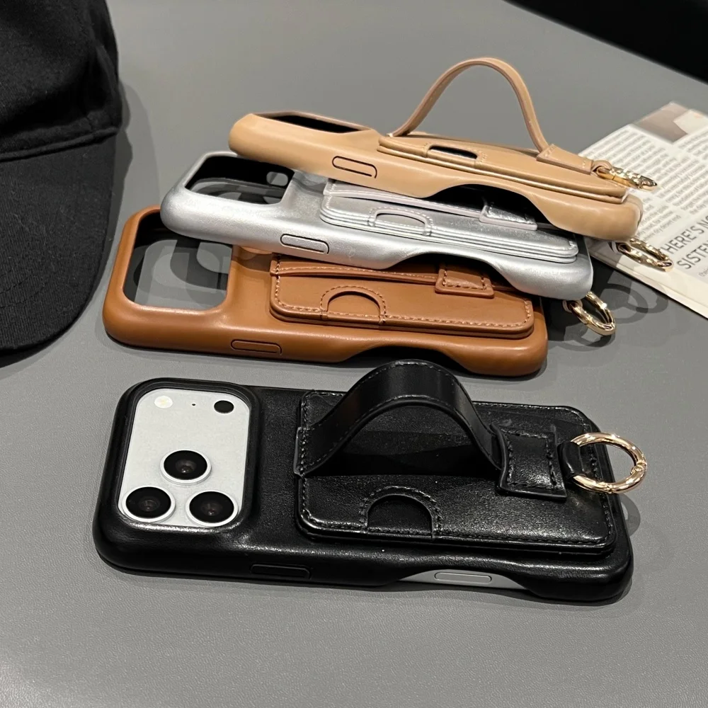 Elegant Leather Card Holder Phone Case - Simple, Personalized, Shock-Proof Design