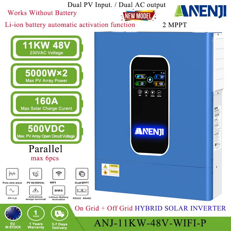11000W Hybrid Wechselrichter 48V – 2 MPPT, 6-fach Parallel, 160A Ladung, Netzeinspeisend, Auch Ohne Batterie Nutzbar