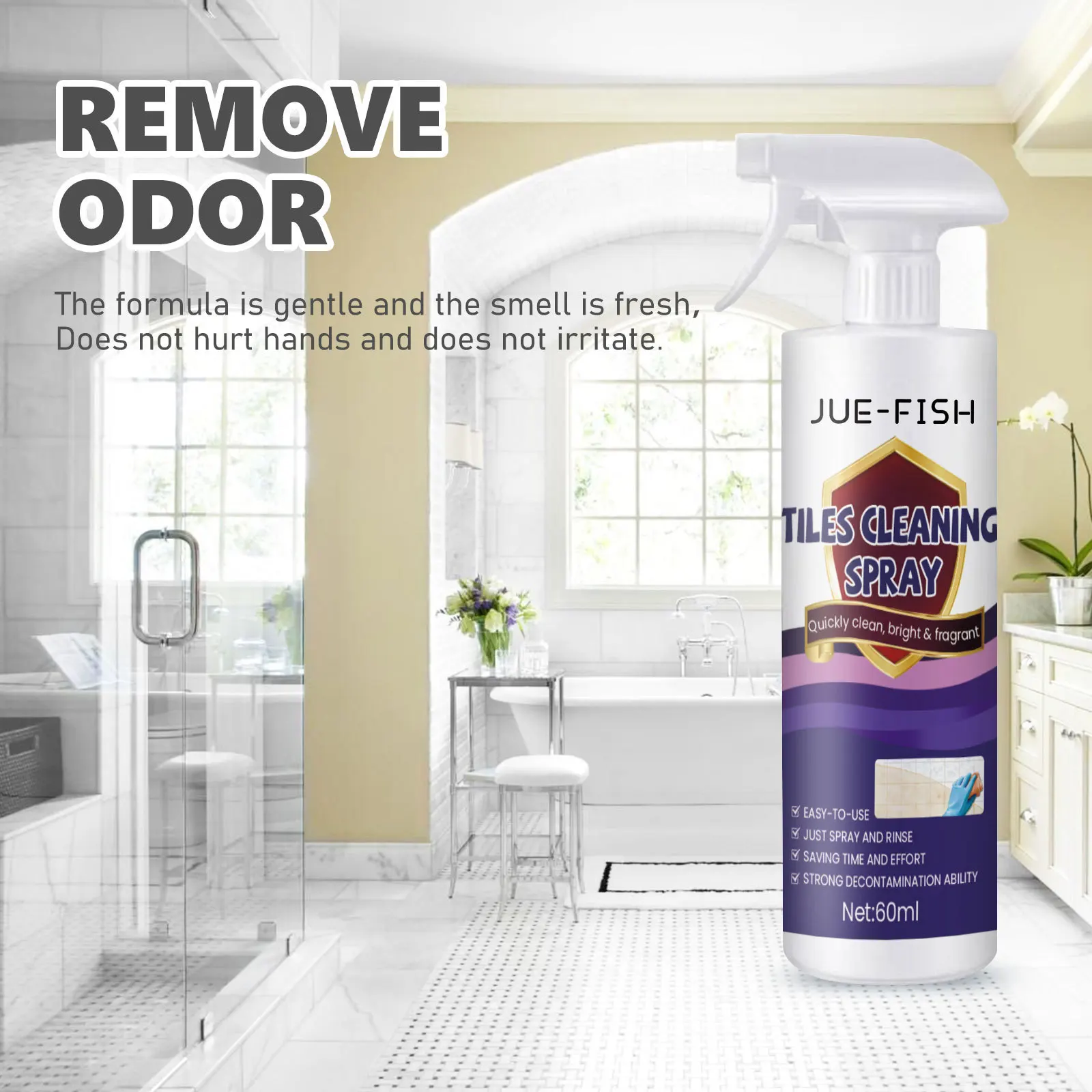 Jue-Fish 60ml Tile Cleaning Spray Stains Remover Fragrance Ceramic Floor Polish Marble Scratch Repair Bathroom Cleaning Liquid