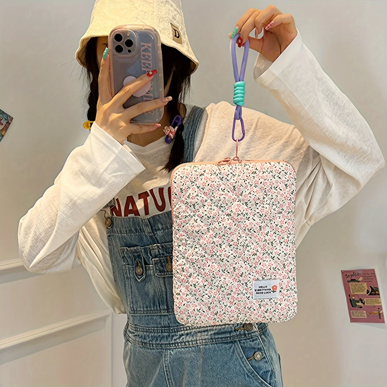 Floral Laptop Sleeve with Multi-Pocket Storage, Polyester Zippered Case – Lightweight Carry Bag