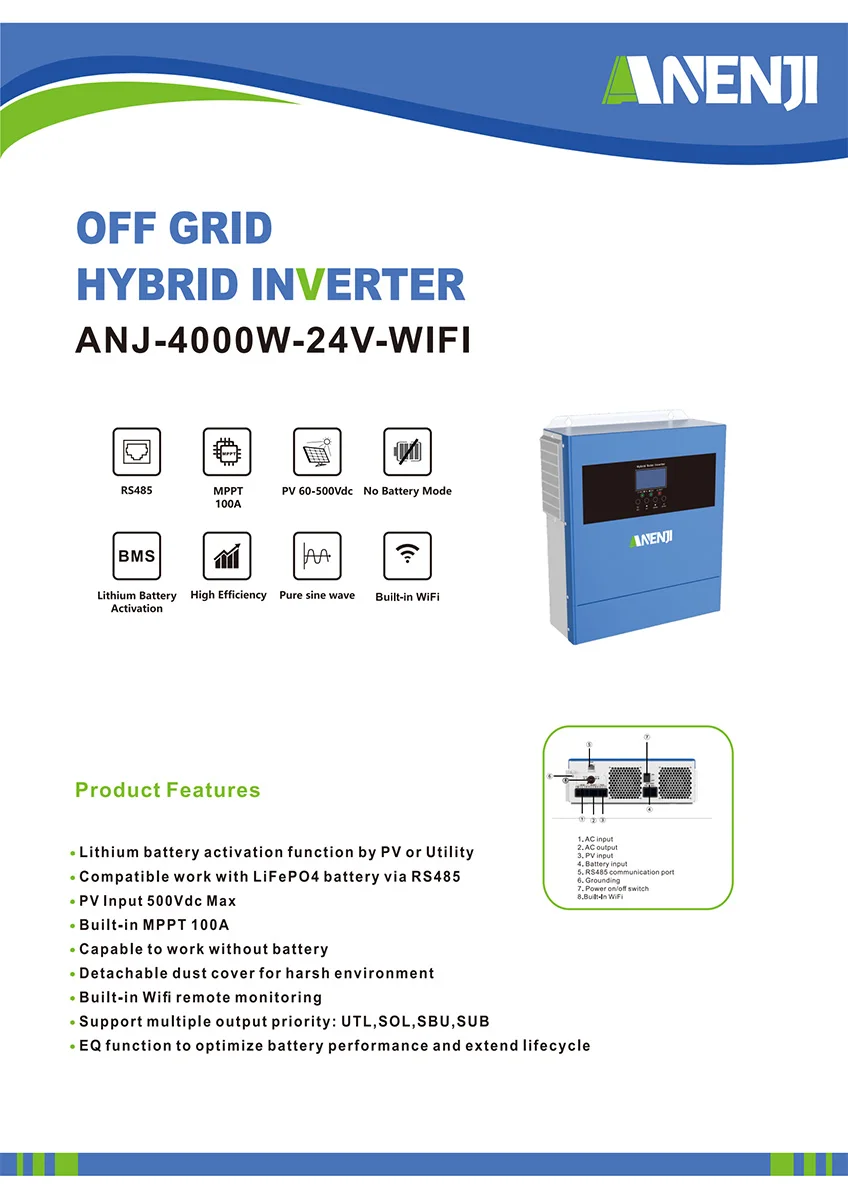 2PCS 4KW/6,2 KW Hybrid Solar Inverter 230V 48V Reine Sinus Off Grid Auf Grid Inversor 120A MPPT ANENJI Solar Laderegler – Detail 1