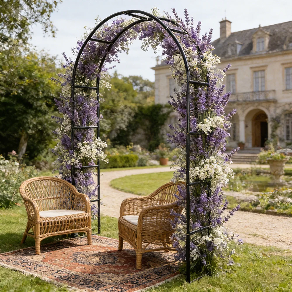 2.4M Garden Arch Metal Strong - Garden Archway Decorations Outdoor - Outdoor Garden Lawn Backyard Patio Archway - Wedding Decoration Flower Frame Garden Arbour Trellis for Climbing Plants Roses Vegeta — Color: black