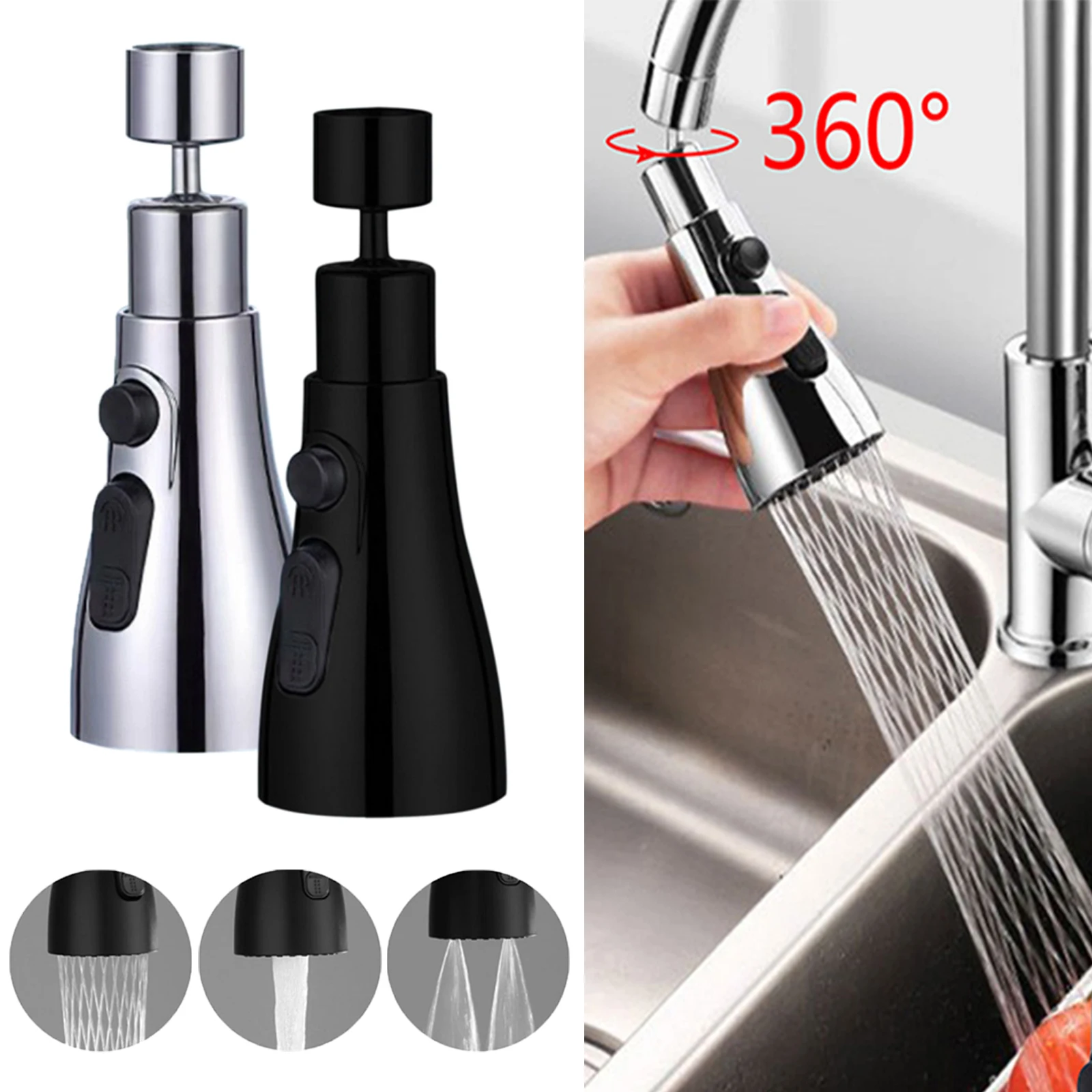 360 Rotating Faucet Extender  Universal Kitchen Tap  Strong Wash Kitchen Faucet  3 Modes Adjustable Water Tap  Kitchen Gadgets kitchen faucet universal joint anti splash head mouth wash dish basin can rotate pressurized shower