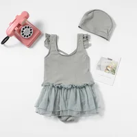 One Piece Style Kids Girl Swimwear Hat Set Fashion Sweet Solid Color Bow Swimsuit for Little Girl Summer Soft Baby Swimwear 4