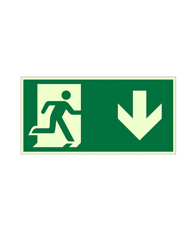 Señal de salida descendente, señal de seguridad que brilla en la oscuridad, señales de seguridad contra incendios fotoluminiscentes, señal de Escape, 1 ud.