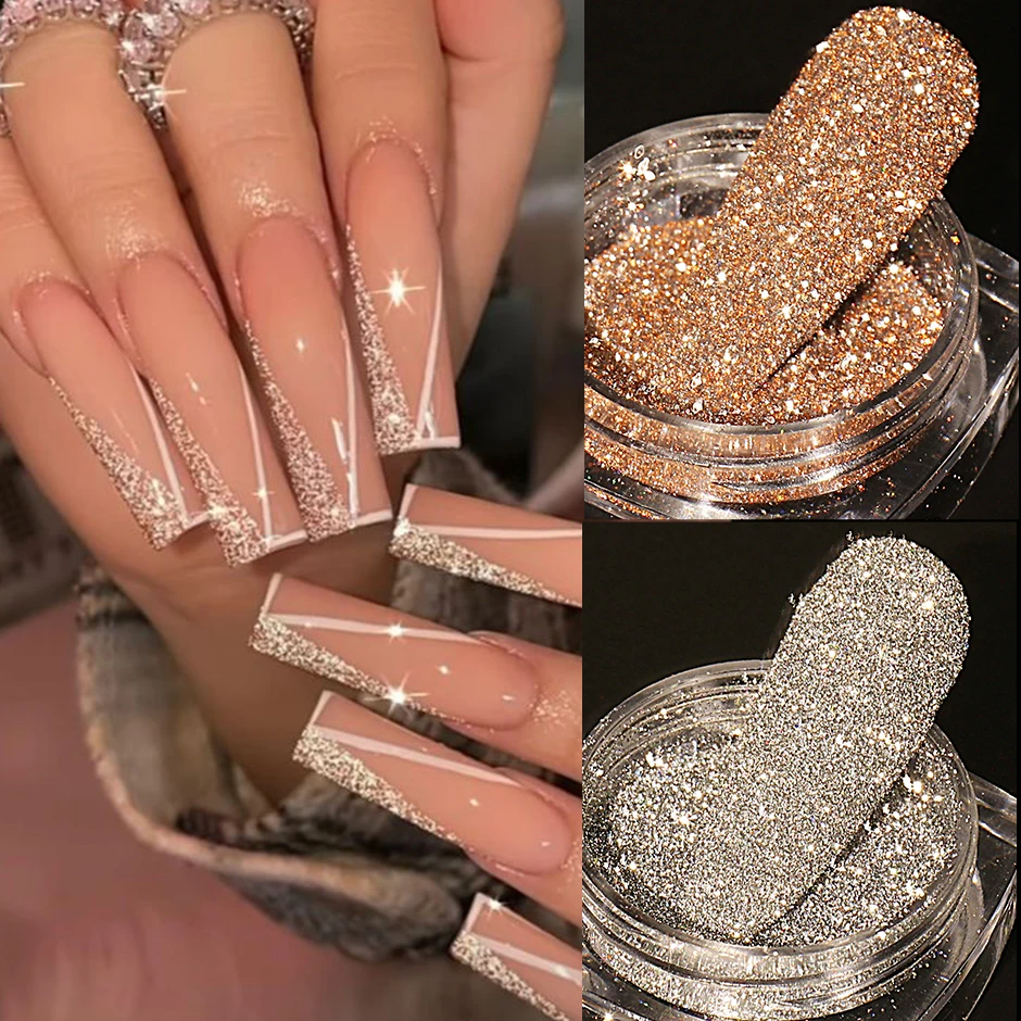 Nail Powder Shiny Reflective Glitter Flash Silver Diamond Crystal Rhinestone Sequins Dip Chrome Dust Nail Art Accessories