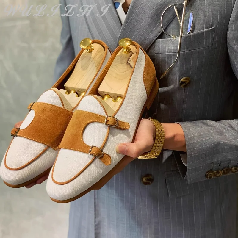 Mixed Colors Luxury Men's Loafers Casual Handmade Double Belt Buckle Design Classic Formal Shoes Comfortable Men Shoes