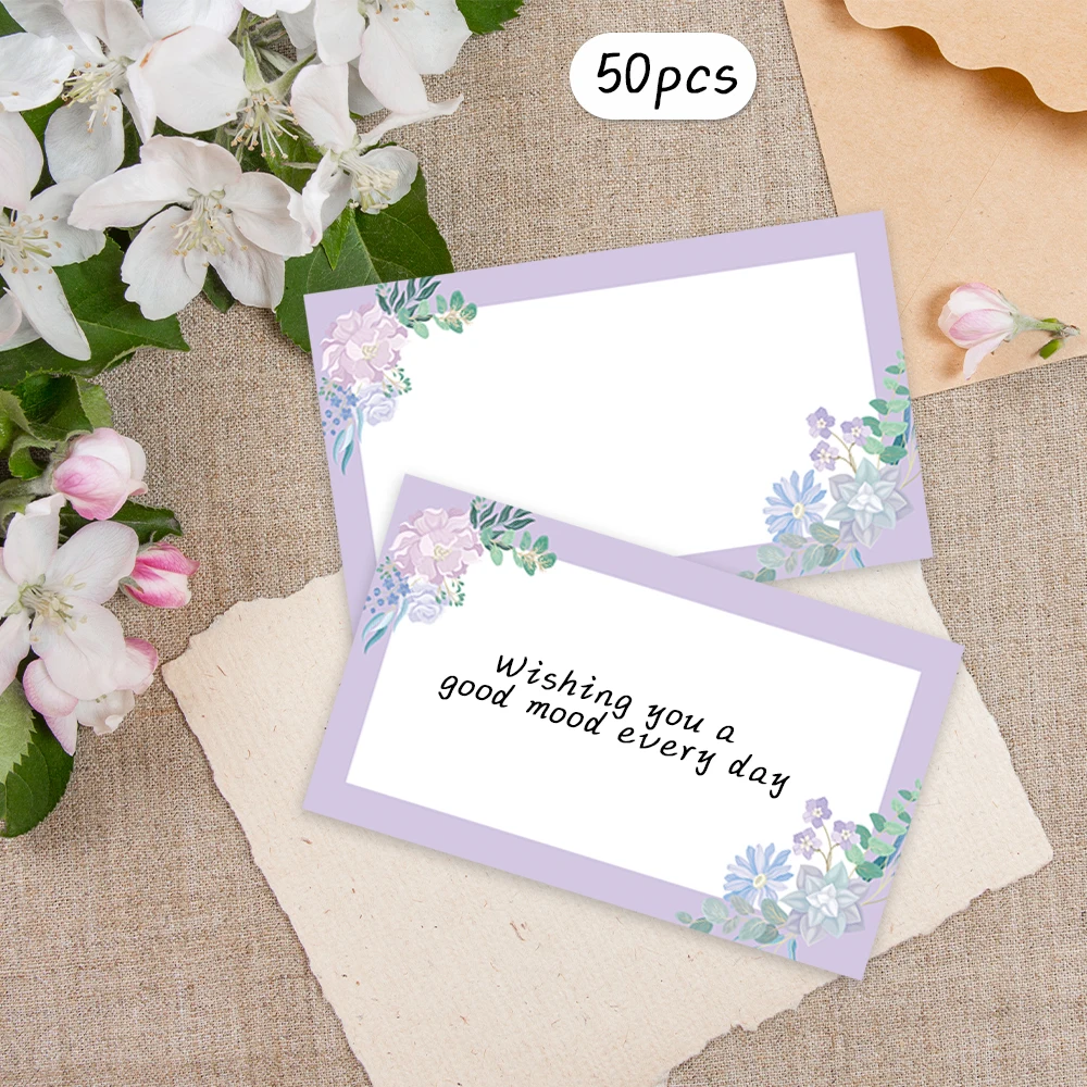 50개, 보라색 꽃 빈 메시지 카드, 포켓 카드, 명함, 빈 인사말 카드, 중소기업 용품, 선물 태그