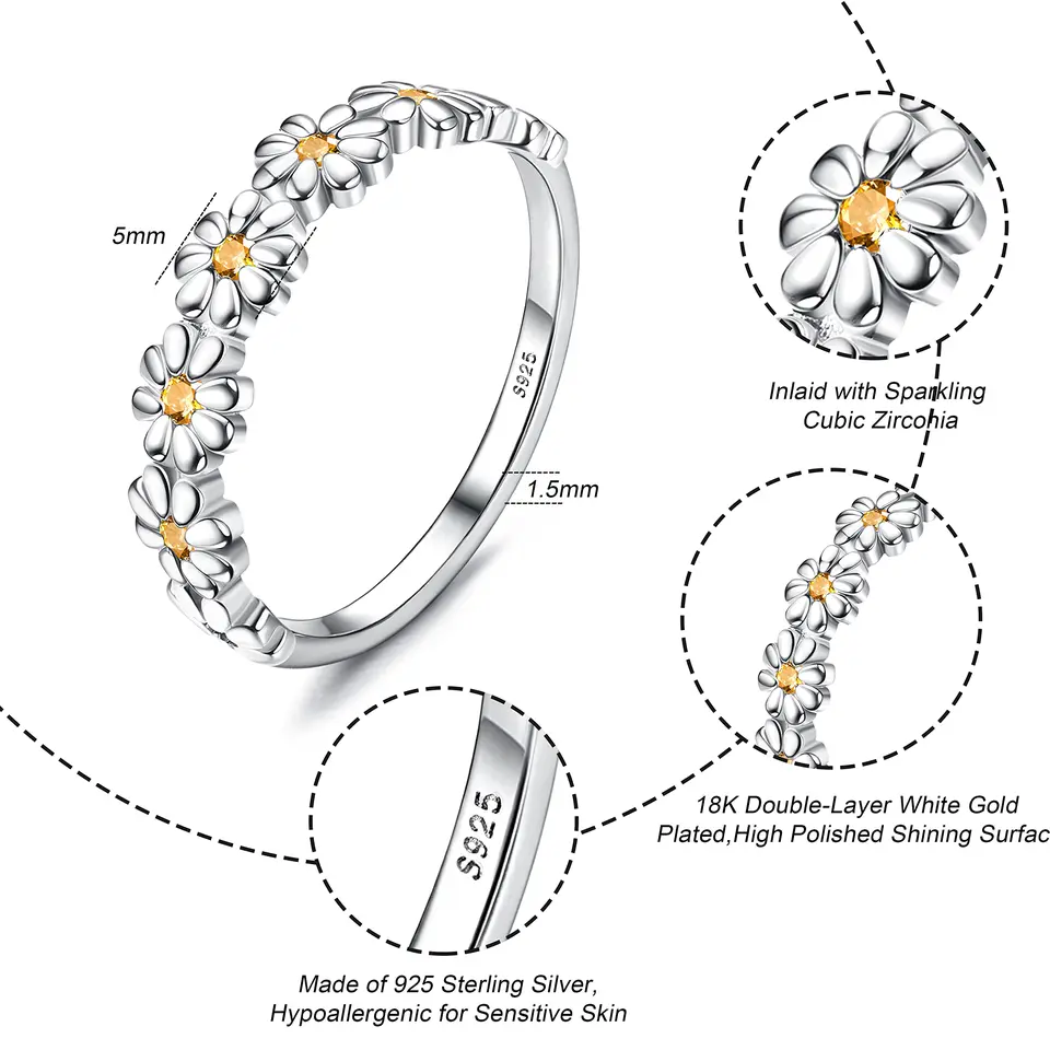 Fansilver デイジーリング S925 スターリングシルバー結婚指輪女性用