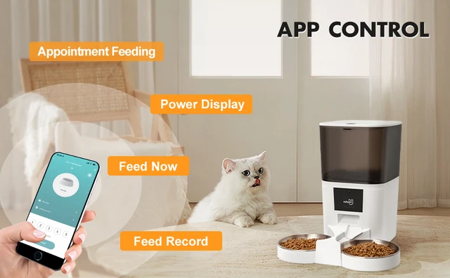 JINDUN 6L Automatic Cat Dog Feeder, 5G WiFi Pet Feeder Pet Food Dispenser  for Dry Food, Timed Cat Feeder with APP Control for Pet Dry Food